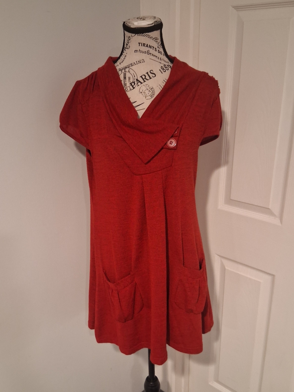 Papillon Womens Red Cowl Neck Mini Dress Long Tunic Large